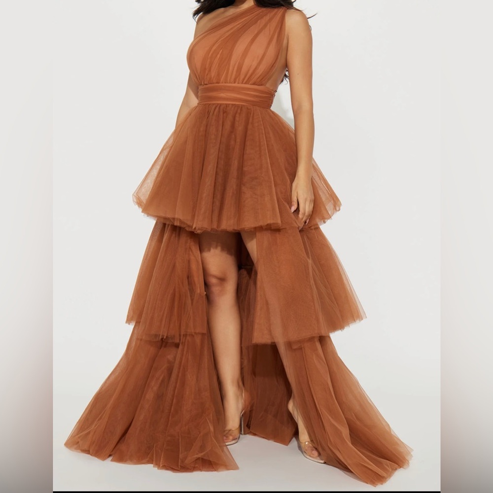 High Low Mocha Tulle Dress